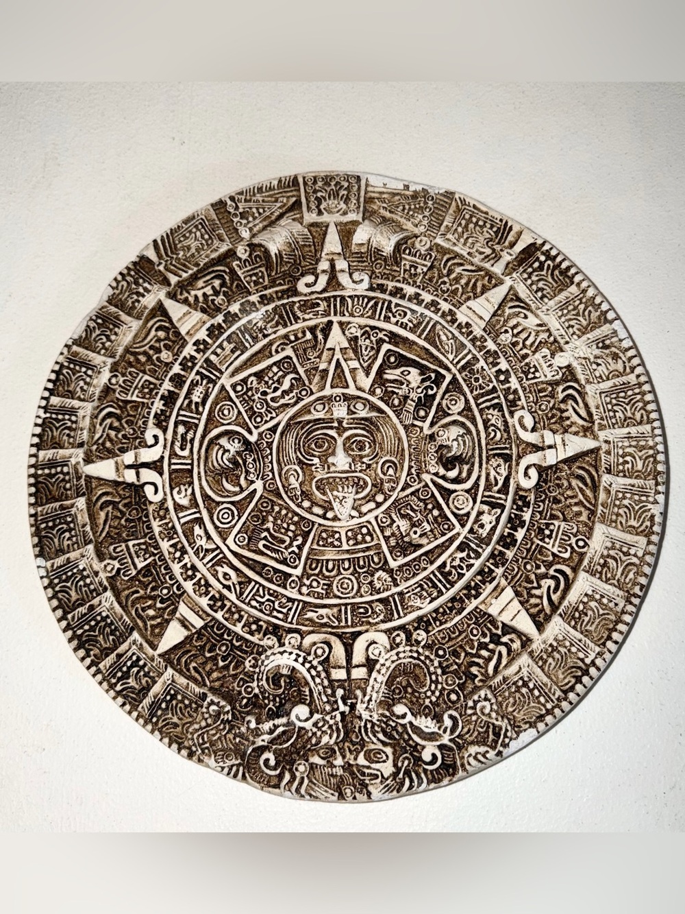 Aztec Solar Calendar 11.5” Sun Stone Wall Art Hanging Plaque Mayan Decor